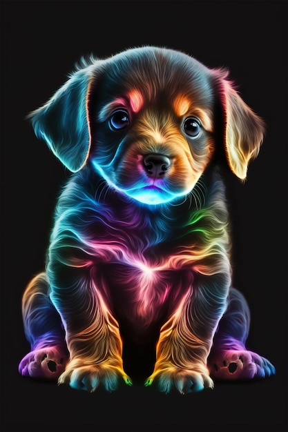 A colorful dog poster with a black background.