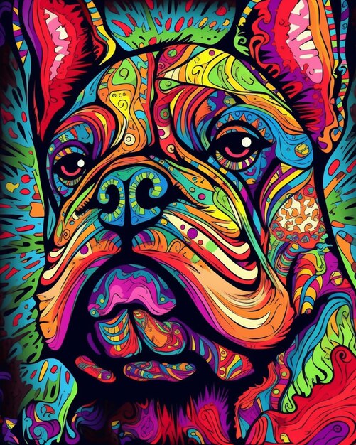 A colorful dog with a black background and the words'dog'on it