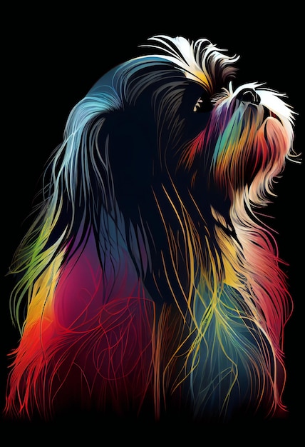 A colorful dog with a black background