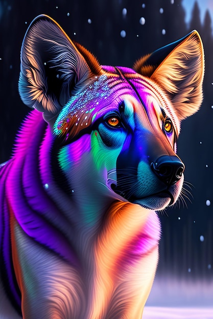 A colorful dog with a black background