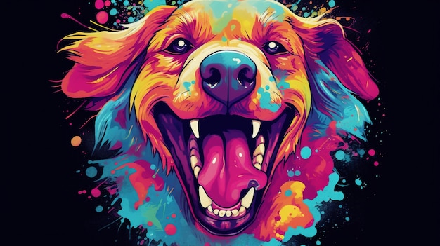 A colorful dog with its mouth open Generative AI Art