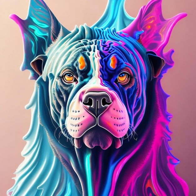 A colorful dog with a long neck and a large head that says'dog'on it