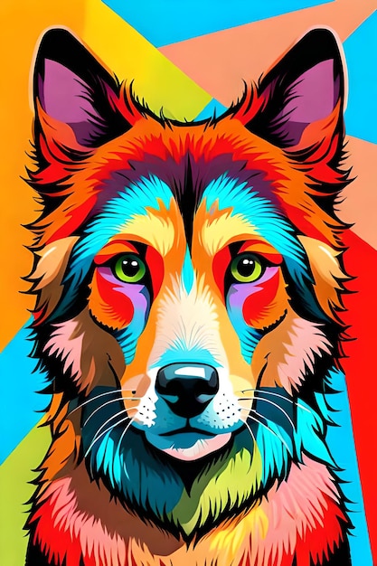 A colorful dog with a rainbow background.