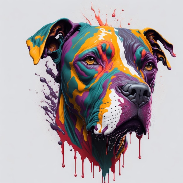 A colorful dog with the word pitbull on it