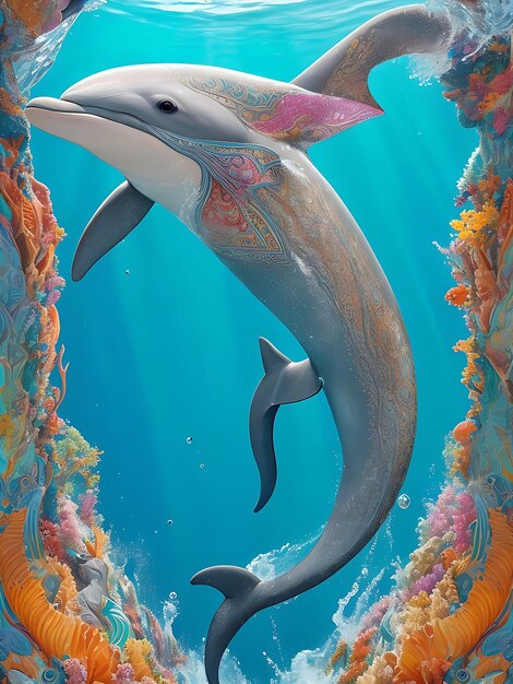 A colorful dolphin swimming in the sea ai generated