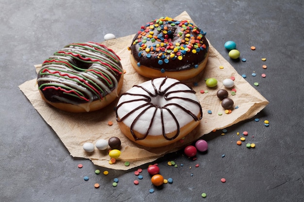 Colorful donuts and candies