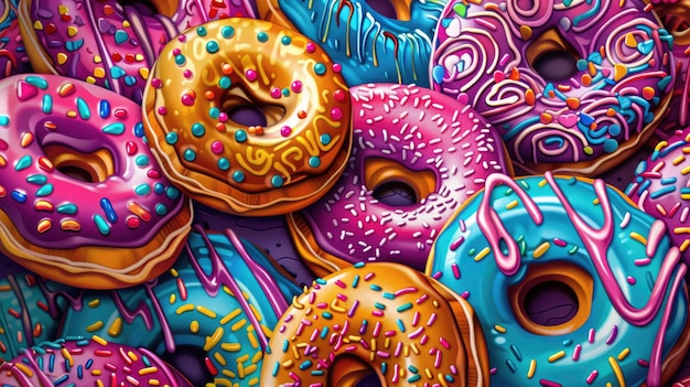 Photo colorful donuts donuts