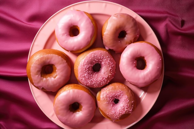 Colorful donuts flat lay