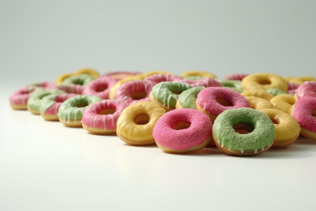 Colorful donuts on white background