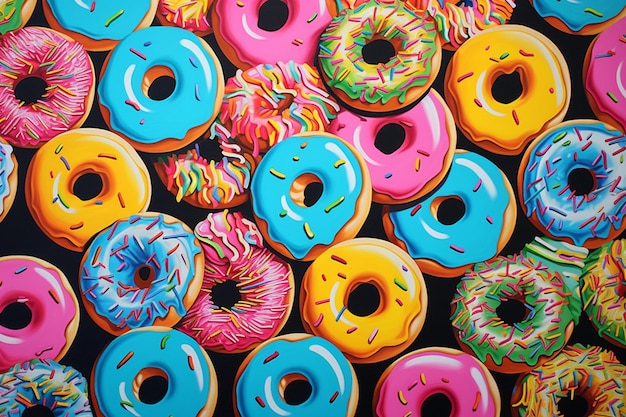 Photo colorful donuts on a wooden background