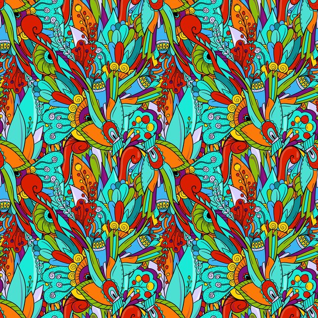 Colorful Doodle Flower Seamless Pattern