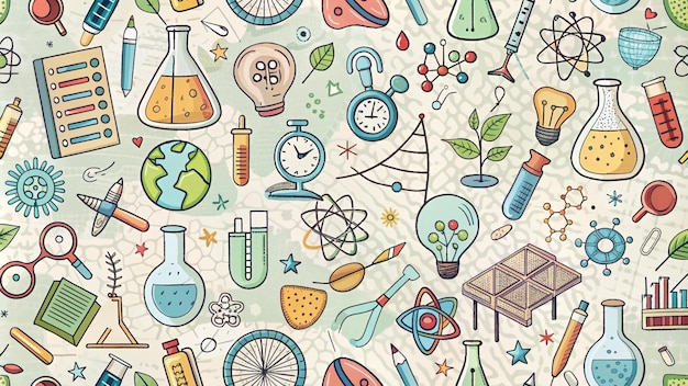 Colorful Doodle Science Seamless Pattern