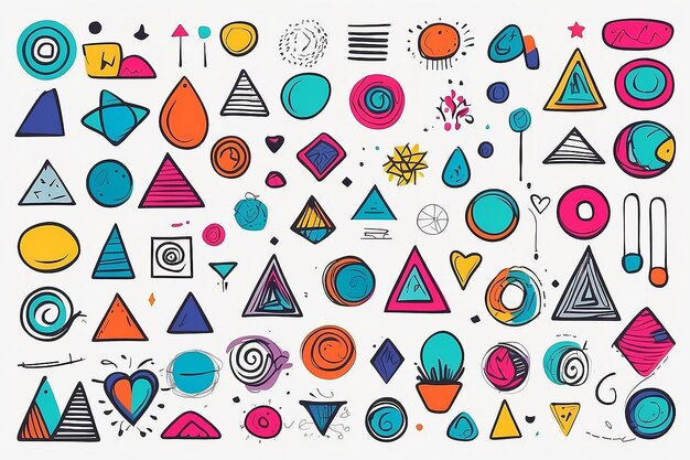 Colorful Doodle Shapes Fun Abstract Line Symbol Set