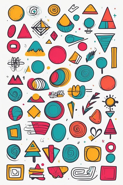 Photo colorful doodle shapes fun abstract line symbol set