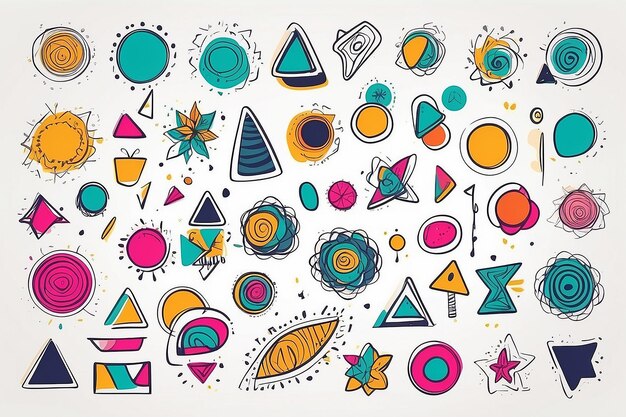 Photo colorful doodle shapes fun abstract line symbol set