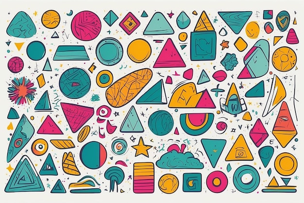 Photo colorful doodle shapes fun abstract line symbol set