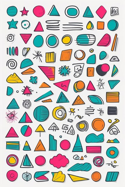 Photo colorful doodle shapes fun abstract line symbol set