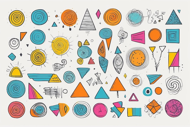 Colorful Doodle Shapes Fun Abstract Line Symbol Set