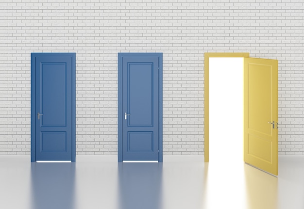 Colorful door open on white wall 3d rendering