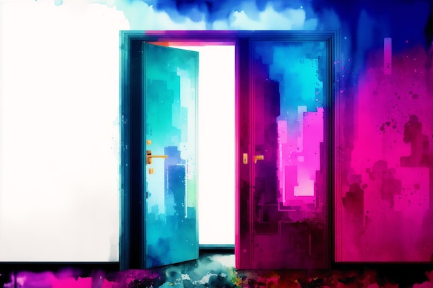 A colorful door with the word door on it