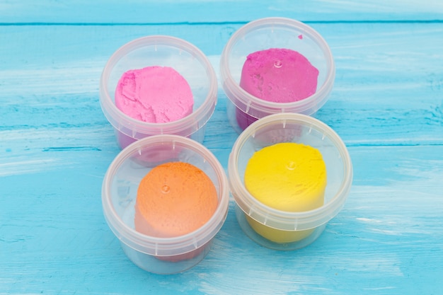 colorful dough close-up in a jars