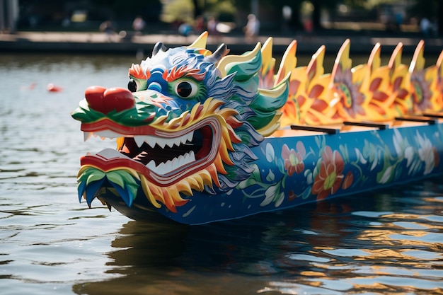 Colorful Dragon Boat Floating on the Water