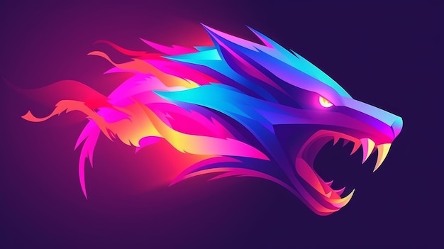 Photo a colorful dragon head on a dark background