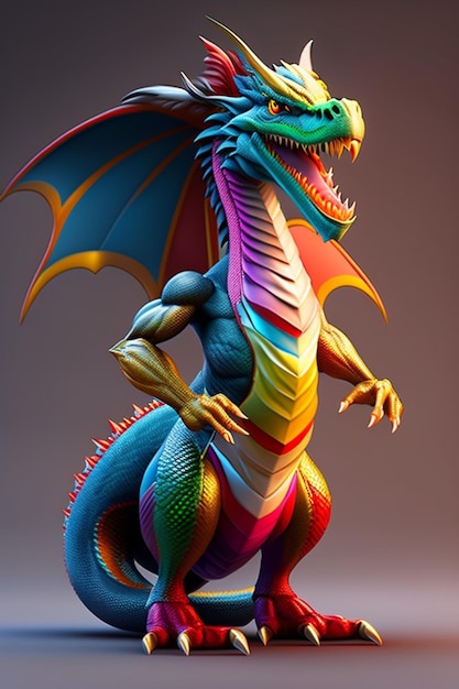 Una colorata statua del drago con sopra il nome del drago