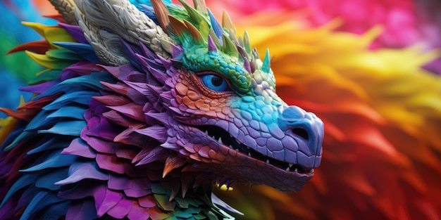 a colorful dragon statue with sharp spikes