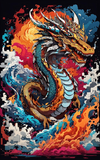 Colorful Dragon Vector Illustration for Tshirt Design