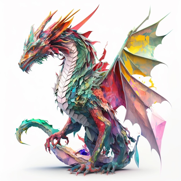 A colorful dragon with a long neck and a long neck.