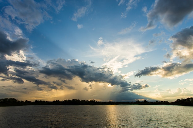 Colorful dramatic sky with cloud at sunset