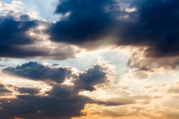 Colorful dramatic sky with cloud at sunset.