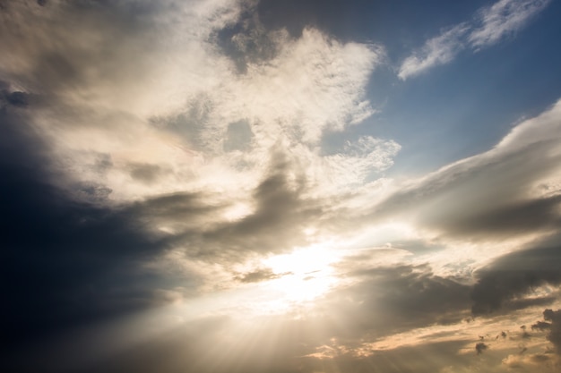 Colorful dramatic sky with cloud at sunset.