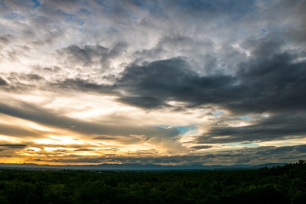 Colorful dramatic sky with cloud at sunset