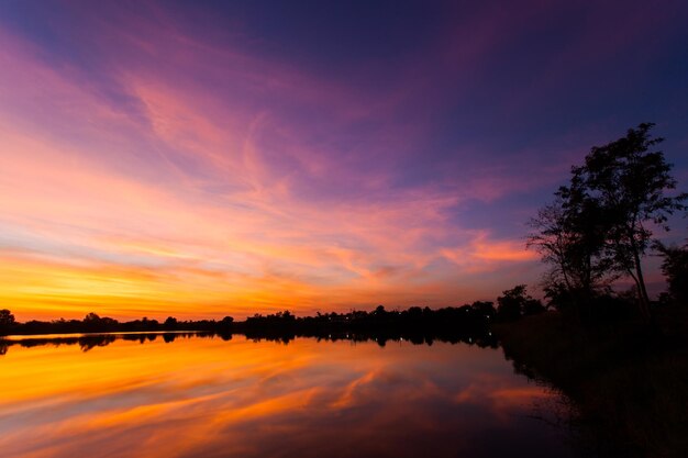 Colorful dramatic sky with cloud at sunset