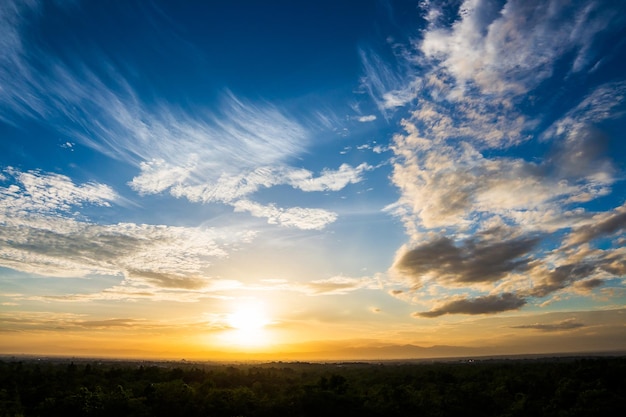 Colorful dramatic sky with cloud at sunset