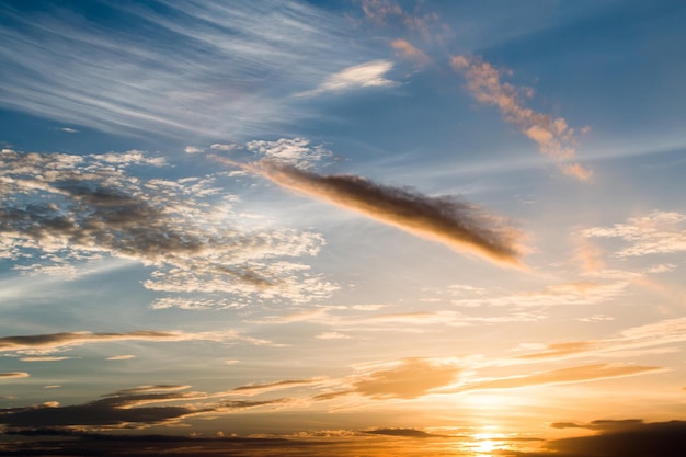 Colorful dramatic sky with cloud at sunset