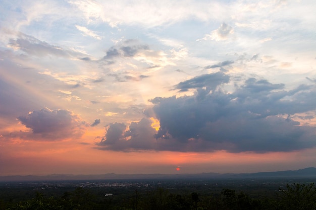 Colorful dramatic sky with cloud at sunset