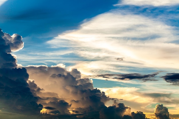 Colorful dramatic sky with cloud at sunset