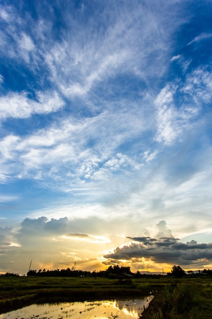 Colorful dramatic sky with cloud at sunset