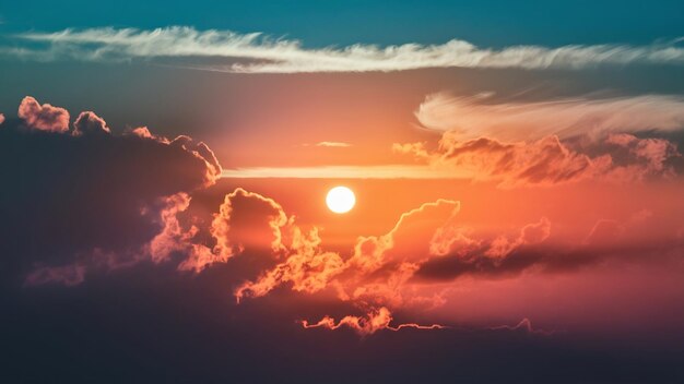 Colorful dramatic sky with cloud at sunsetsky with sun background