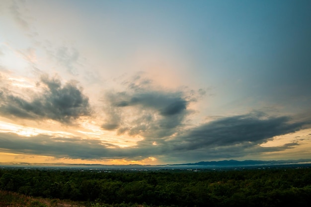 Colorful dramatic sky with cloud at sunsetxA