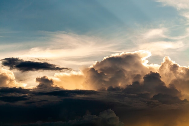 Colorful dramatic sky with cloud at sunsetxA