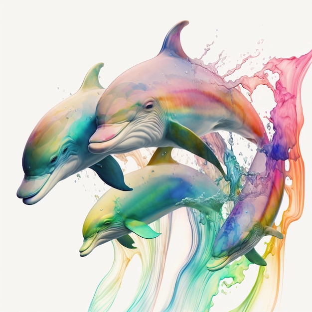 Красочный рисунок дельфина с улыбкой на лице.