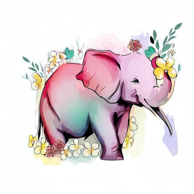 Foto un disegno colorato di un elefante con una proboscide rosa.