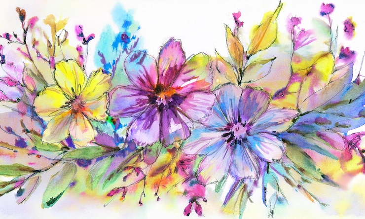 Photo 花や蝶のカラフルな絵