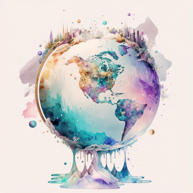 A colorful drawing of a globe with the world on it.