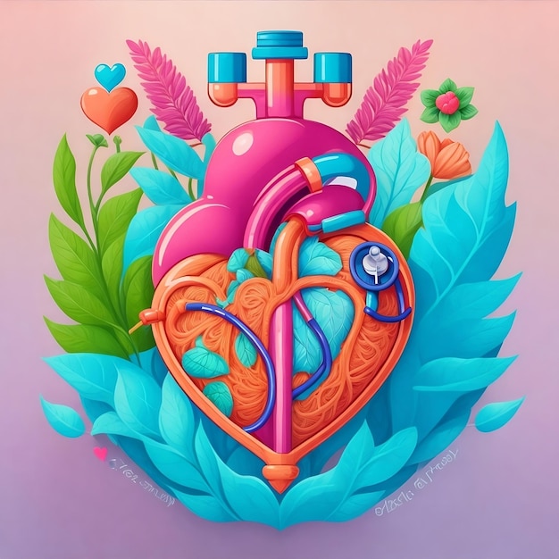 A colorful drawing of a heart with a heart and a key chain to celebrate world heart day