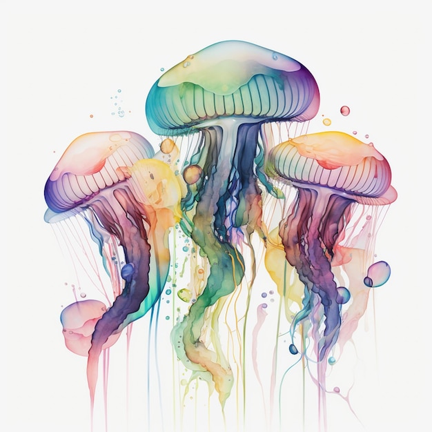 A colorful drawing of jellyfish with the word jellyfish on it.